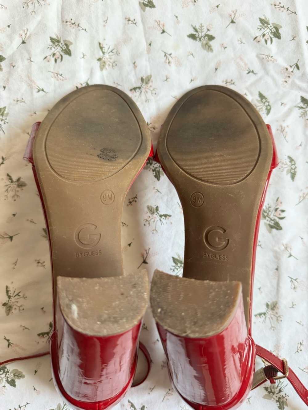Guess Red Suede Ankle-Strap Block Heel Sandals - Picture 3 of 5